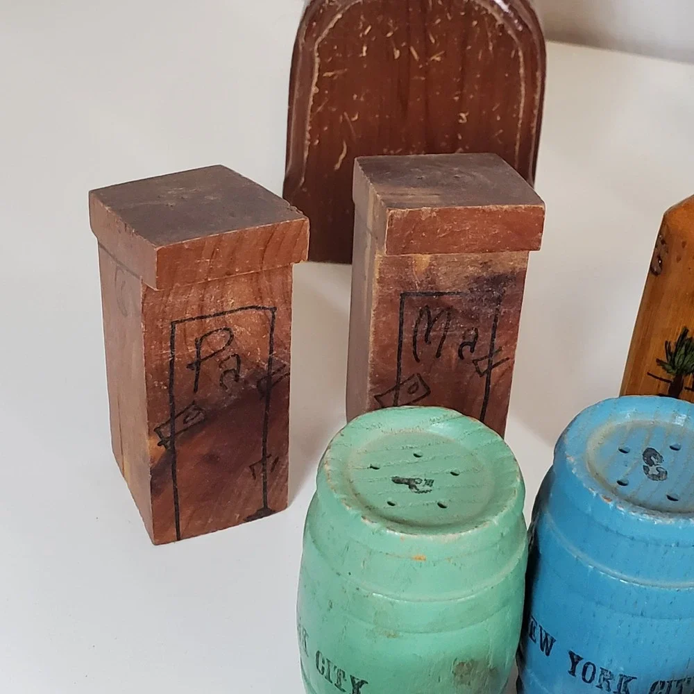 Vintage Lot Salt & Pepper Shakers Wooden Wood Plastic Mix Most Paired Collection
